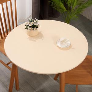 Round Plastic Table Cloth, with Soft Flannel Backing,100% Waterproof Round Vinyl Tablecloth with Elastic, Indoor/Outdoor Picnic Tablecloths. (Beige, Fits 57" - 65" Round Tables)