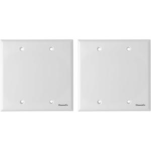 Double 2-Gang Blank Wall Plate for Outlet Switch Cover and Decorative, White (2 Pack)
