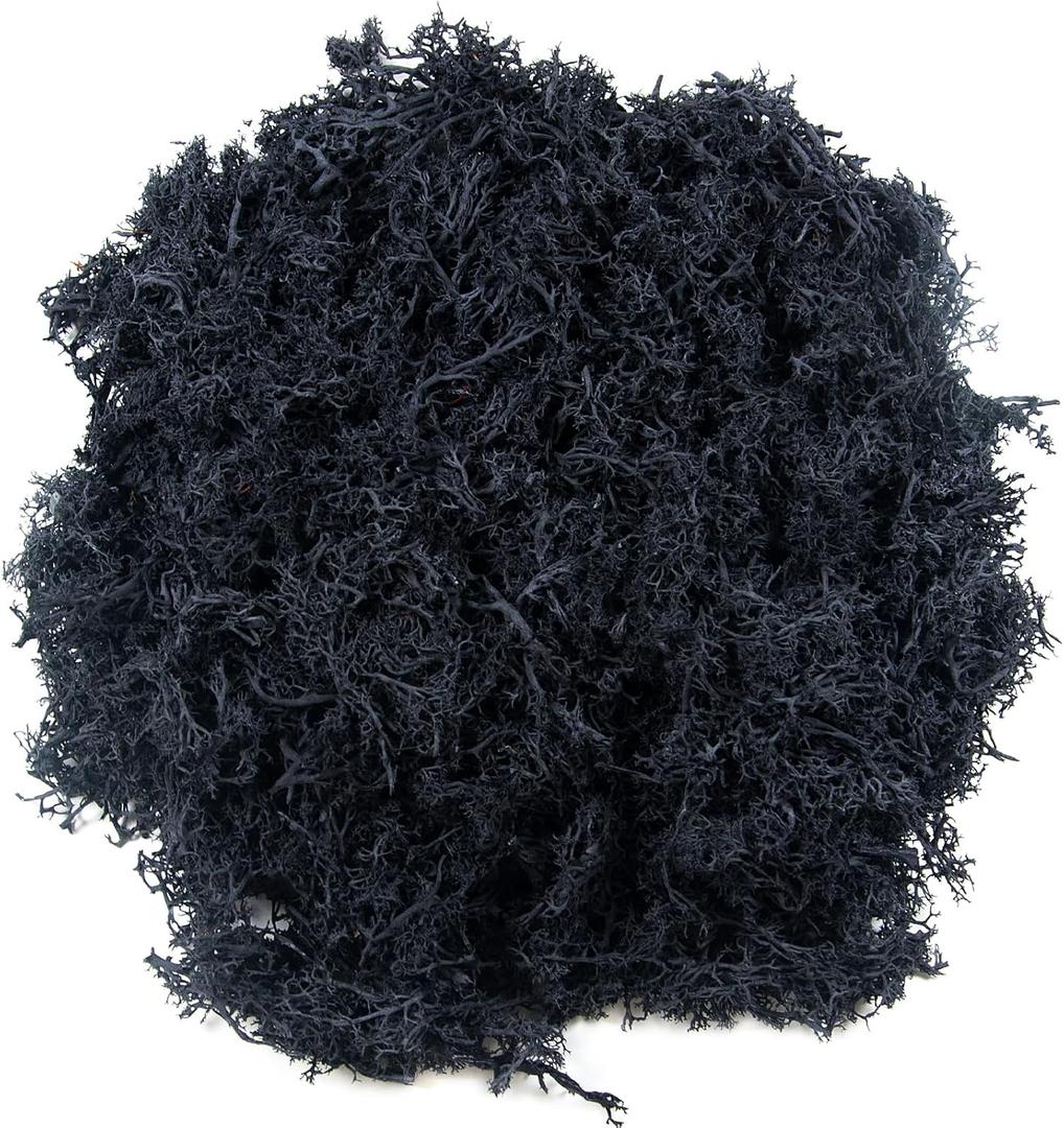 3.5 OZ Fake Moss for Plants Indoor, Realistic Artificial Moss Preserved Moss for Crafts,Reindeer Moss for DIY Table Centerpieces, Terrarium Decor, Fairy Garden Accessories (Black)