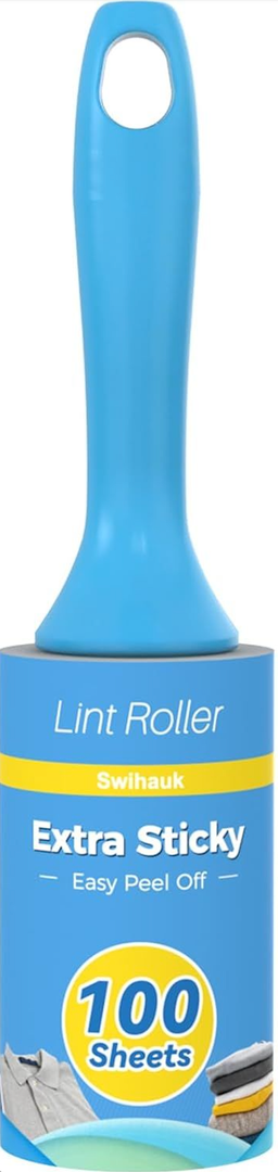 Swihauk 100 Sheets Extra Sticky Lint Rollers for Pet Hair, Easy Spiral Tear Lint Roller for Clothes with Ergonomic Handle, Multipurpose Lint Remover for Furniture, Carpet, Car Seat