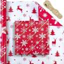 Moukiween Reversible Christmas Wrapping Paper Rolls, Mini Roll 17 Inches x 33 Feet Red and White Snowflakes Reindeer Christmas Wrapping Paper Used for Christmases Party and various Festival Such