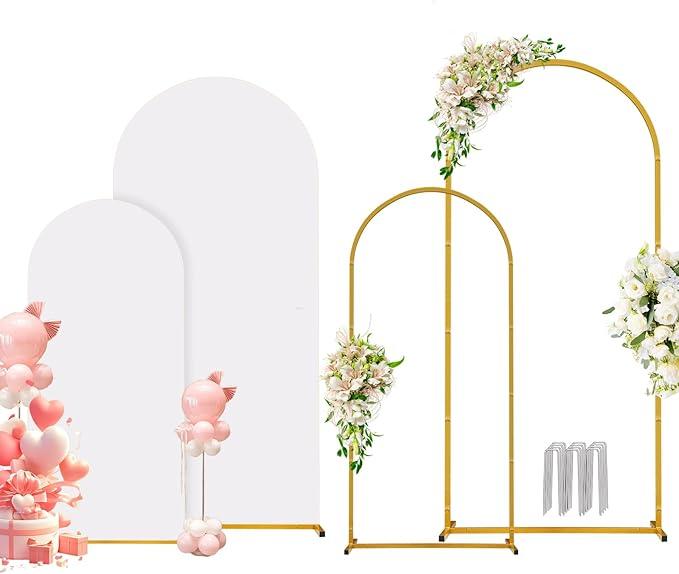 YOPIKUU Metal Arch Backdrop Stand and Cover Set, 7.2FT+6FT Wedding Arch Stand, 2 Pack Metal Balloon Arch Stand for Wedding, Baby Shower, Birthday Party, Graduation Decoration