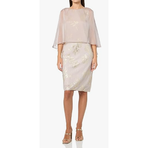 S.L. Fashions Women's Short Foil Detail Cocktail Dress with High-Low Overlay Cape
 Size 8