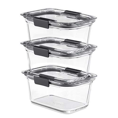 Rubbermaid Brilliance Glass Storage 4.7-Cup Food Containers with Lids Set of 3 Clear