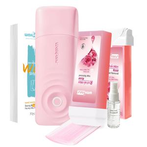 Waxfans Roll On Wax Kit, Wax Roller Kit, Waxing Kit for Women & Men,Cera Para Depilar for Home Hair Removal on Body and Legs, with 2 Rose Wax Refills & 50 Pcs Wax Strips, Easy & Smooth（Rose）