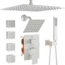 Enga Dual Shower Head Shower System with Body Jets, 12" Ceiling Mounted Rain Shower Head & 6" Wall Mounted Head Full Body Rainfall Shower Faucet with Valve Kit, Brushed Nickel