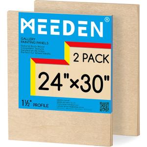 MEEDEN Unfinished Wood Canvas Board: 1-1/2" Deep 24x30 Wooden Canvas Panel Pack of 2 - Blank Cradled Wood Art Board for Painting