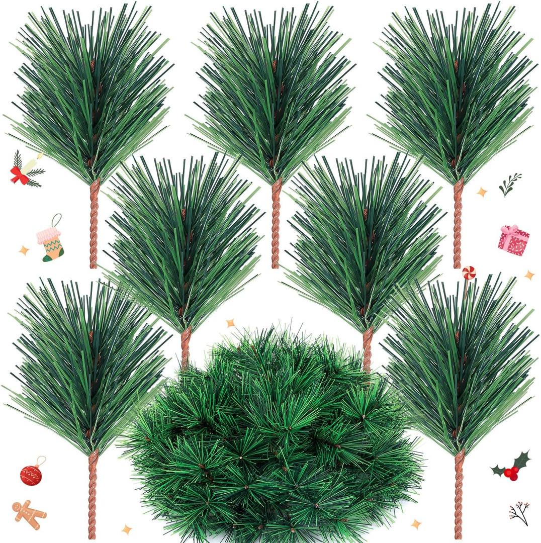 50PCS Artificial Pine Branches, Mini Pine Needles Realistic Christmas Greenery Picks for Crafts and Decorations
