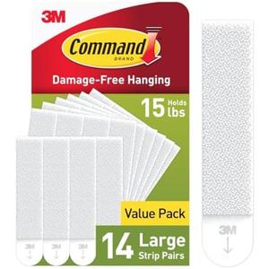 Command Large Picture Hanging Strips, White, Holds up to 16 lbs, 7-Pairs, Easy to Open Packaging