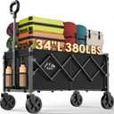 NWH 34'' Extra Long Collapsible Wagon, 380lbs Large Capacity Folding Wagons Carts with Wheels Foldable, Heavy Duty Utility Cart with All-Terrain Wheels for Beach Outdoor Grocery Camping Garden