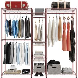 Xiofio 6 Tiers Heavy Duty Clothes Rack, Metal Clothing Rack,Clothing Storage Organizer,Garment Rack with Basket,Hanging Adjustable Garment Rack,65.0" L x 15.7" W x 76.0" H,Max Load 800LBS,Bronze