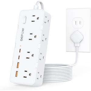 DEPOW 2 Prong Power Strip, 2 to 3 Prong Outlet Adapter with 8 AC & 4 USB Ports (2 USB C), 5FT Extension Cord, 1700J Two Prong Surge Protector, Wall Mountable, Ideal for Old House Non-Grounded Outlets (White)