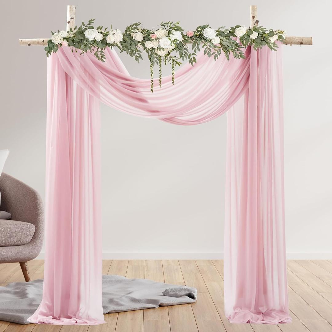Wedding Arch Draping Fabric, 2 Panels 30" x 20Ft Dusty Rose Sheer Curtain Drapes Extra Wide & Long Backdrop Curtains for Bridal Shower Backdrop Outdoor Party Arches Church Ceremony Decoration