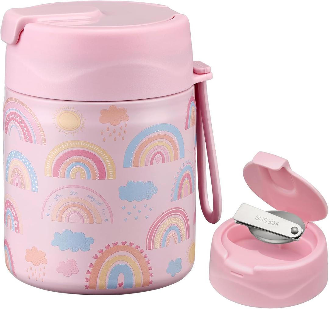17oz Soup Thermo for Hot Food Kids,Insulated Food Jar with Spoon,Thermo Hot Food Lunch Container,Wide Mouth Leakproof Stainless Steel Lunch Box for School-Rainbow