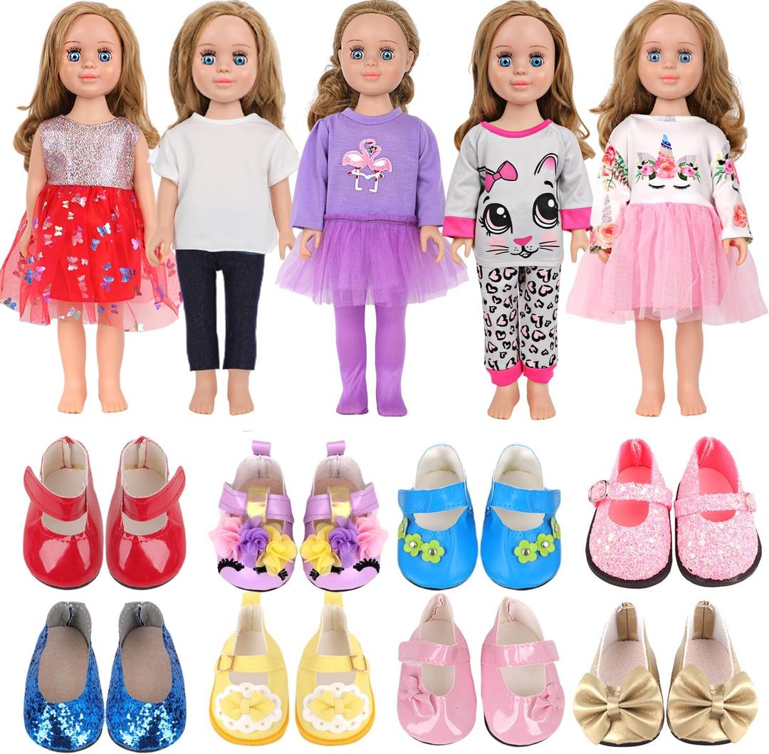 MSYO 18-Inch Doll Clothes & Accessories Kit: 4 Pre-Styled Outfit Sets + 2 Pairs of Shoes - Fashion Dress-Up Play Set for Dolls, Gift for Girls Ages 3-10