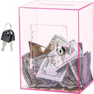Hicocool Clear Piggy Bank with Lock, Acrylic Piggy Bank for Adults Kids Openable, Reusable Money Saving Box with Key for Birthday (Pink)