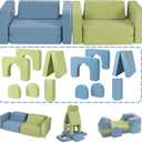 Kids Couch, Modular Kids Play Couch with 1000+ Building Options, Super Comfy Convertible Sofa for Playroom, Ideal Gift for ChildrenBlue/Green