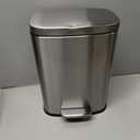 Amazon Basics Smudge Resistant Small Rectangular Step Pedal Trash Can with Soft-Close Lid, Removable Inner Bucket, Brushed Stainless Steel, 12 Liter/3.1 Gallon, Satin Nickel Finish