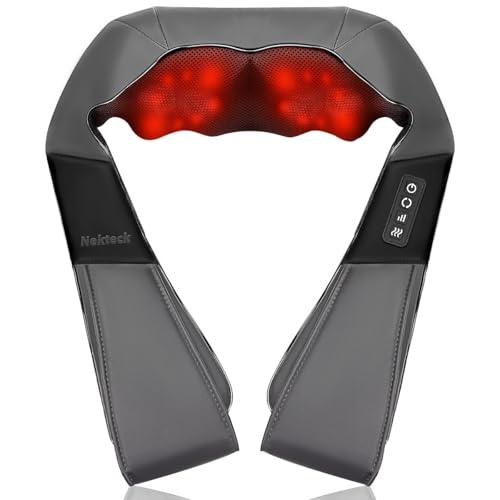 Nekteck Shiatsu Neck Massager with Heat for Pain Relief Deep Tissue, 2026 Upgraded 3D Back Shoulder Kneading Massage Pillow, Body Muscle Relaxation Tool Gifts for Him Her Mom Dad, Gray (NOT Cordless)