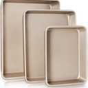 HONGBAKE Deep Baking Pans Set for Oven, Nonstick Rectangle Sheet Cake Pans for Baking, 13/11/9 Inch Rectangular Oven Tray for Cooking Brownie Lasagna, Stackable Multi-Depth Bakeware, Golden