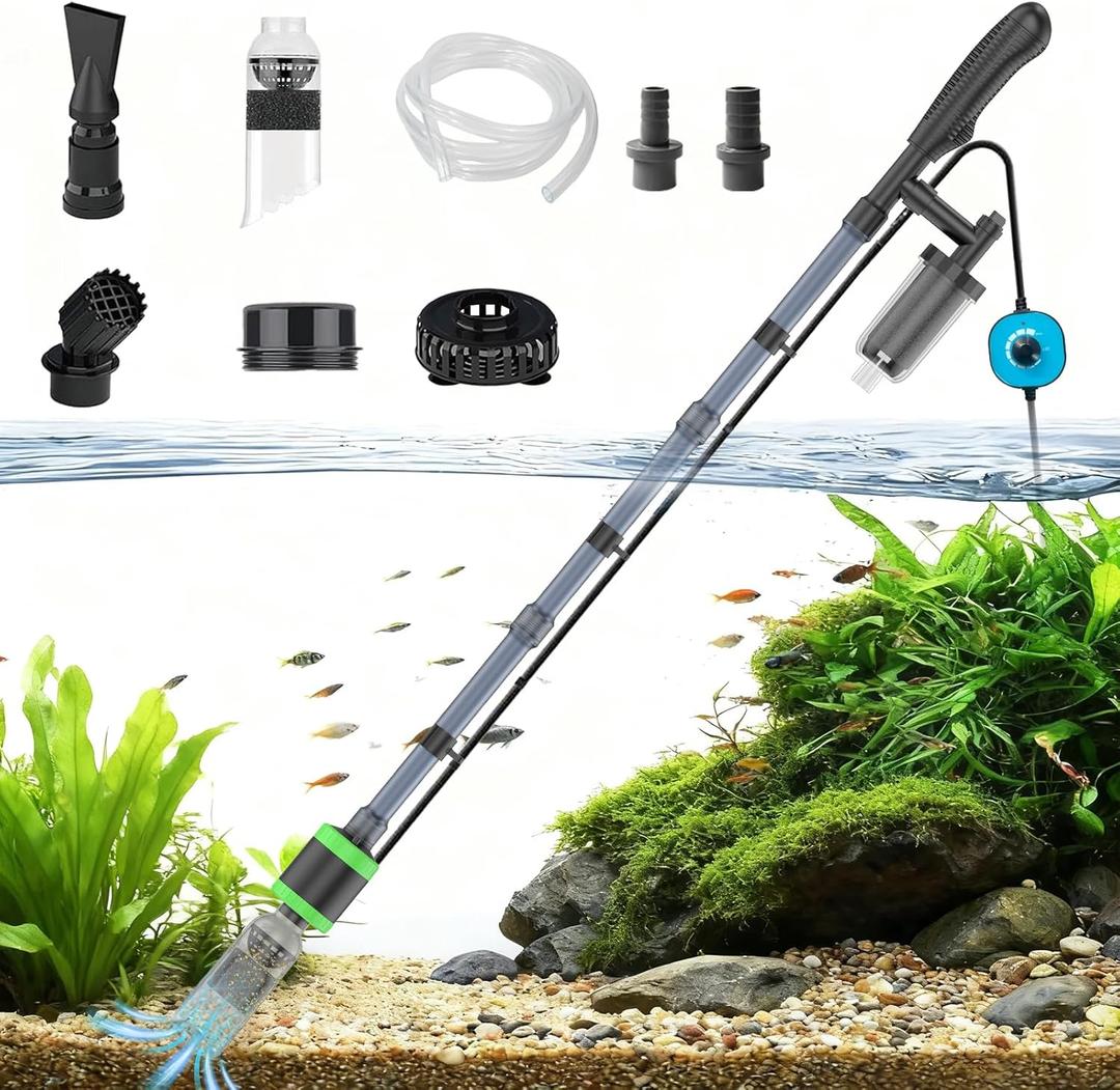32W Electric Aquarium Vacuum Gravel Cleaner - Strong Suction, Automatic Water Change, Algae Remover, Sand Wash, Water Shower, Water Circulation & Timed Off (32W)