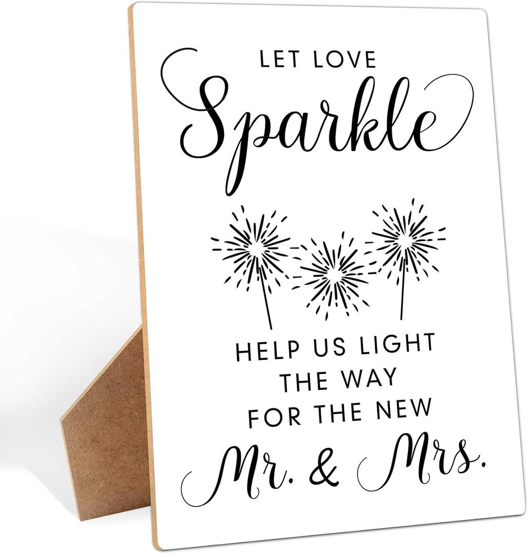 Wedding Sparklers Send Off Sign, Let Love Sparkle Tags for Bridal Shower, 8 x 11" Wooden Minimalist Table Decor, Wedding Reception Signs for Anniversary, Engagement