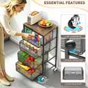 SUNALLY Rolling Kitchen Cart with Drawers, 4-Tier Utility Cart Fruit Vegetable Storage Cart with Lockable Wheels, Wooden Top Metal Kitchen Storage Organizer for Cans, Snacks, Beauty, Craft, Art, Black