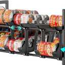 iSPECLE Expandable Can Organizer for Pantry, Large Capacity 60 Cans Can Storage Organizer Pantry Rack, Auto Rolling Dispenser & Stackable Metal Wire Holder for Deep Pantry Shelves, Black