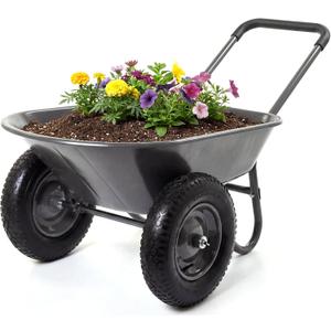 Wheelbarrow Garden Cart, Heavy Duty Home Utility, Dual-Wheel Home Garden Yard Utility Wheelbarrow Cart with Built-in Stand,(Grey)