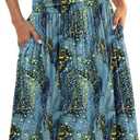 Naggoo Womens Summer Elastic High Waisted Midi Skirts Flowy Aline Pleated Knee Length Skirt with Pockets XL