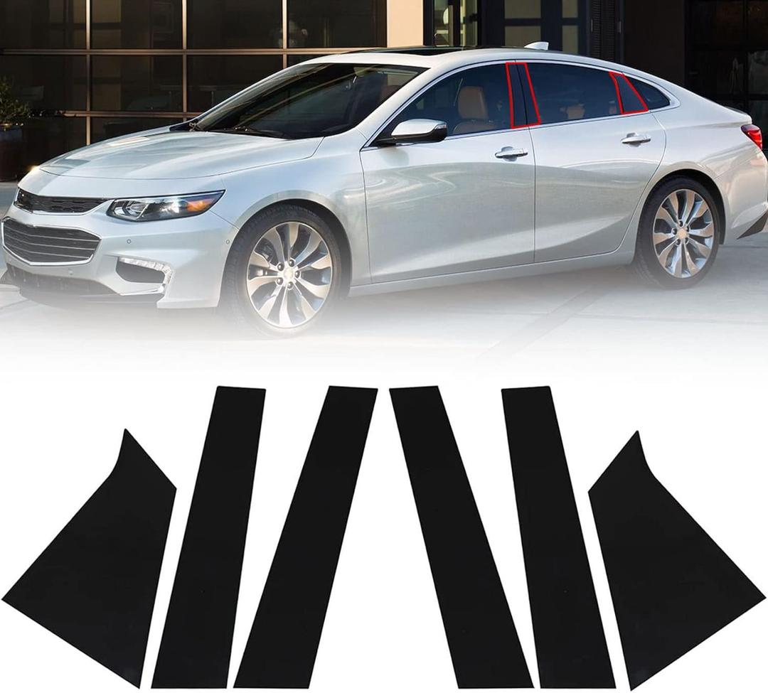 FZJDSD 6pcs Glossy Black Pillar Posts Door Trim Cover Anti Scratch Window Molding Door Compatible with Chevrolet Malibu 2016 2017 2018 2019 2020 2021