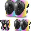 Kids Protective Gear Set Knee Pads for Kids 3-14 Years Toddler Knee and Elbow Pads with Wrist Guards 3 in 1 for Skating Cycling Bike,Biking, Roller Skates, Scooters (Pink Blue Yellow)