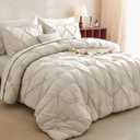 CozyLux Full Size Comforter Sets Oatmeal, 7 Pieces Pintuck Bed in A Bag Oatmeal Comforter Full Size, Pinch Pleat Bedding Sets with All Season Comforter, Sheets, Pillowcases & Shams