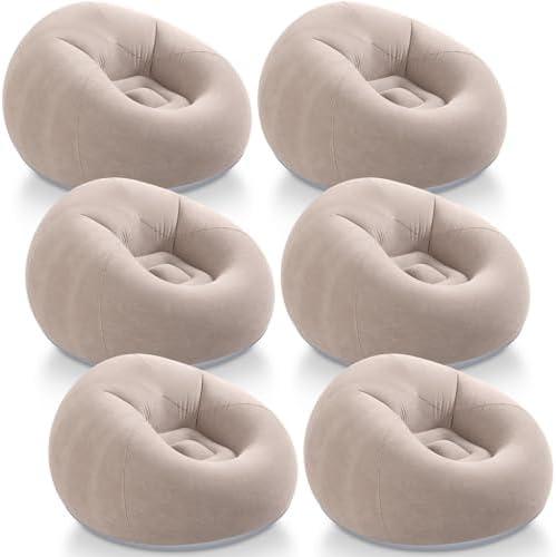 Realspring Inflatable Bean Bag Chairs Outdoor Blow up Camping Chairs Inflatable Lazy Sofa Folding Portable Bean Bag Loungers Couch for Adults Kids(Coffee,6 Pcs)