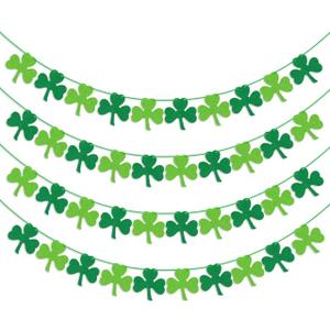 St Patricks Day Decorations - 4PCS Shamrock Garland Banner for Irish Party Supplies, DIY Clover Hanging Banners for Home Mantel Wall Decor, 8.2ft Long, Green & Light Green Felt