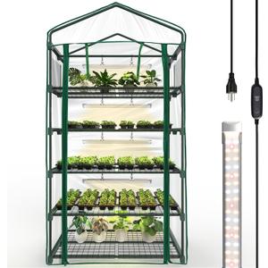 Bstrip Indoor Greenhouse with Grow Light, 5-Tier Large Green House, 5Pcs Grow Lights for Seed Starting with Timer, PVC Tent with Airflow Windows, Indoor Greenhouse Cabinet 40.2x18.9x74.8in