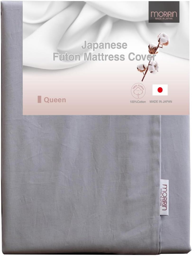 MORIRIN Zippered Cover for Japanese Futon Floor Mattress, 100% Cotton, Made in Japan, Queen, Gray