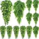 Hoteam 12 Pcs Artificial Hanging Plants 32 Inch Fake Ivy Vines with Fake Leaves Patio Artificial Plants Greenery for Living Room Indoor Outdoor Wall, No Basket (Pothos,Persian Grass)