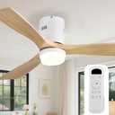 Sofucor Ceiling Fan with Lights-52 Inch Flush Mount Ceiling Fan with Light and Remote Control, Low Profile Wood Blades Modern Outdoor Ceiling Fans for Bedroom/Farmhouse/Patio/Indoor, Quiet DC Motor