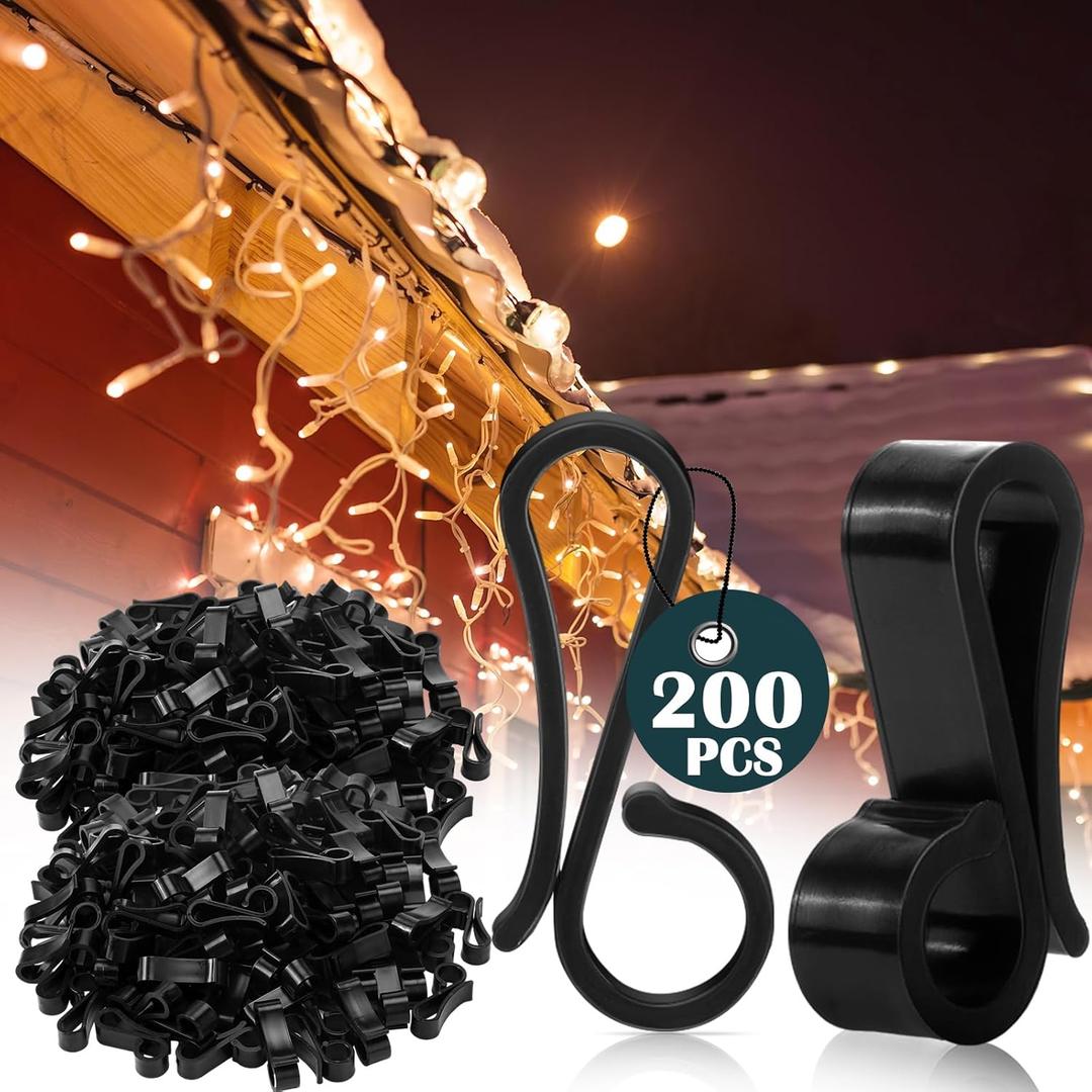 Namalu 200 Pcs Christmas Light Clips Gutter Clips for Hanging Outdoor Lights Plastic Weatherproof Gutter Hooks Hanging String Lamp Holder Mount to Shingles for Halloween Xmas Tree Decor (Black)