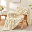 BEDELITE Beige Throw Blanket for Couch and Bed- Super Soft and Warm 3D Checkered Fluffy Fuzzy Fleece Blanket, Luxurious Plush Cozy Blanket for Room Decor Spring, 50x60 inches