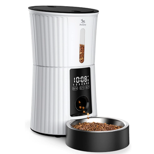 Petory Timed Automatic Cat Feeders - 4L Programable Dry Food Dispenser for Cats and Small Medium Dogs 6 Meals with Desiccant Bag Dual Power Supply 10S Voice Recorder