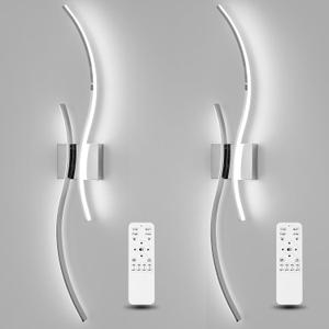 CANEOE Modern Wall Sconce Set of, 5CCT Dimmable Indoor Led Wall Sconce Lighting Set of 2, 31.5 Inch Wall Light Fixtures, Chrome Led Wall Lamps for Living Room Bedroom Bathroom Hallway