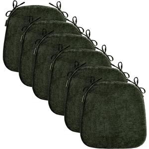 D-Shaped Chair Cushions for Dining Chairs, 2.5” Thick Chair Pads with Washable Comfortable Textured Cover, Non Slip Kitchen Chair Cushions with Ties, 16.5" x 16.5", 6 Pack, Green