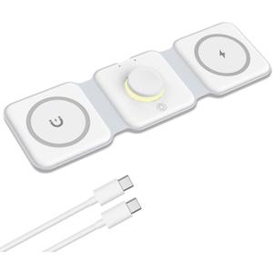 ORIA Wireless Charger Station, 3 in 1 Fast Wireless Charging with Night Light, Foldable Charging Pad for iOS Phone/Pro/Max/i Watch, Without Adapter