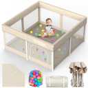Foldable Baby Playpen with Mat, 50 x 50 Inch Portable Playpen | Safe Zipper Door, Soft Play Mat, With 30 Ocean Balls, Carry bag, No Assembly