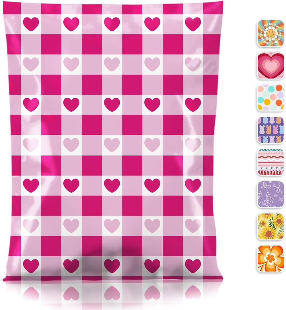 Metronic Poly Mailers 10x13 Inch 100pc Shipping Bags for Clothes,Self Adhesive Shipping Envelopes for Small Business,Waterproof Mailers Poly Bags for Shipping,Packaging Mailing Bags Pink Checkered