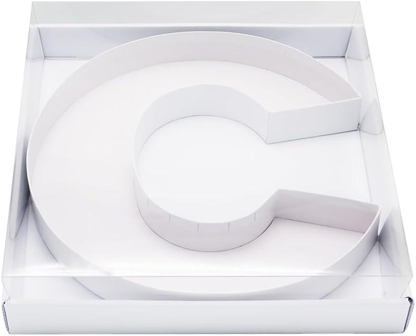 WENPACK 12.5" Cardboard Letter Shaped Mache Decorative Strawberries Fillable Sweets Candy Box with Clear Lid (White, C)