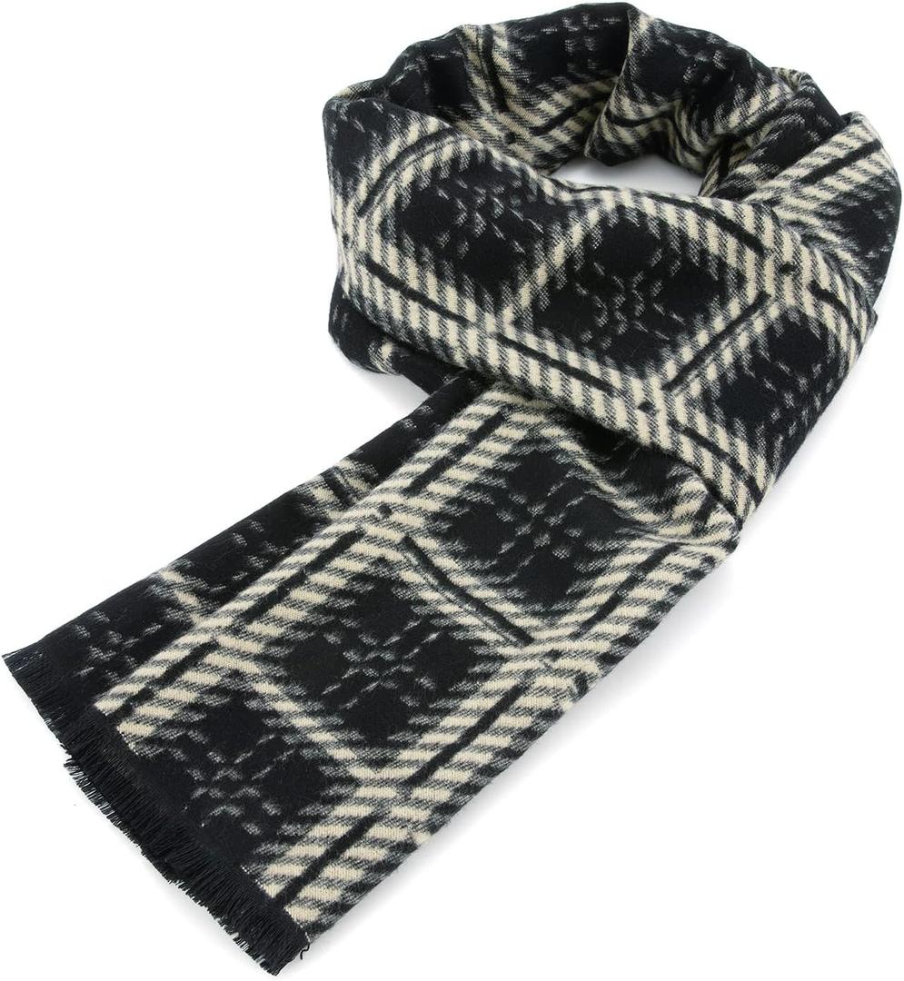 American Trends Mens Winter Warm Long Soft Scarf Plaid Tassel Scarf for Men Soft Classic Scarves (One Size, Black Yellow)