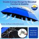 2 Pack 42 Inch Double Canopy Beach Chair Umbrella with Clamp, UPF50+ Clip on Beach Umbrella with 360 Swiwel Arm & Adjustable Clip, Portable Sun Shade for Wheelchair, Stroller, Camping (Dark Blue)